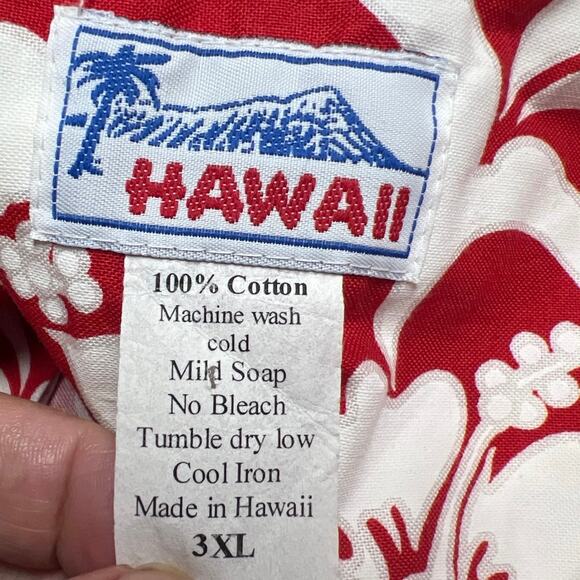 Vintage Hawaiian Men’s Button Up Shirt Red White Hibiscus Floral Print Size 3XL - Picture 3 of 4